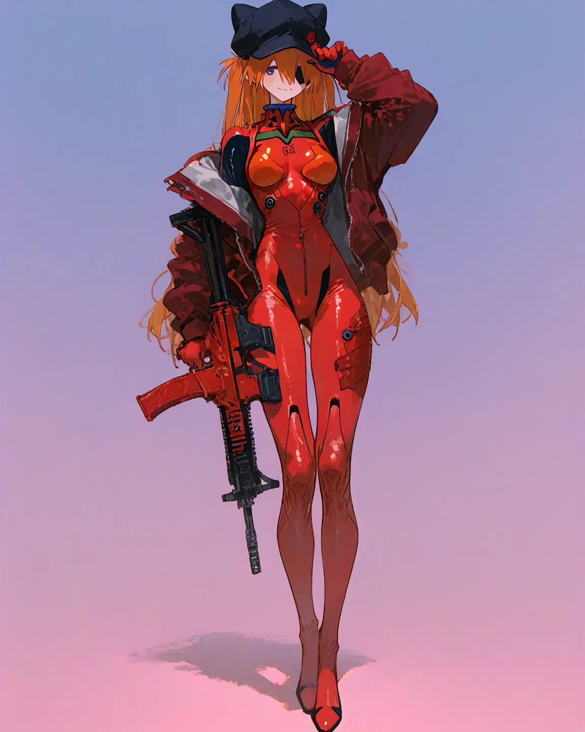 Highest quality、   748cm style  ,       、            8k Wallpaper、         masterpiece、     、  high detail、、            absurd,             latest,                 Neon Genesis Evangelion、    woman 1 person、 、  Su Long Aska Langley 、  orange hair、         ...