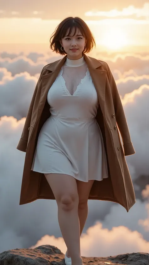  France in the 21st Century 2025  ，  one woman(((full女人（(Fat，full，Meat quality( Strong Waist ,  Curved Plus Size Body  )（huge boobs），Short hair is fluffy and slightly curly,double layer hollow silk clothes(Turtleneck:1.2)cowhide coat（Cover bust，Don't miss ...