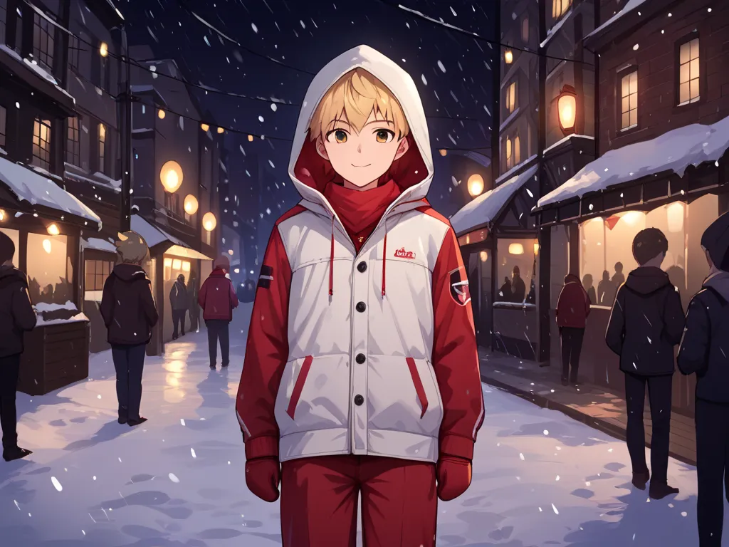 score_9_up, score_8_up, score_7_up, 1boy, solo, source_anime, young boy, , ((sfw, rating: general)) BREAK

Red knite, blond hair BREAK

White hood, hood down, long sleeves, red mittens, red pants BREAK 

Closed mouth, smile, standing, looking at viewer, fa...