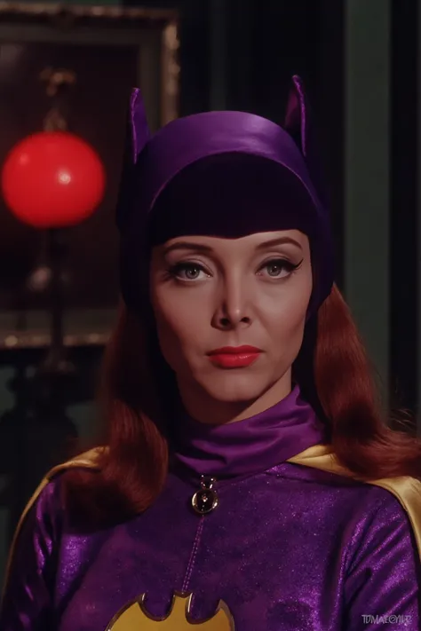 yvonne craig woman, 60's style, analog film, film grain, on a lab. Some red lights