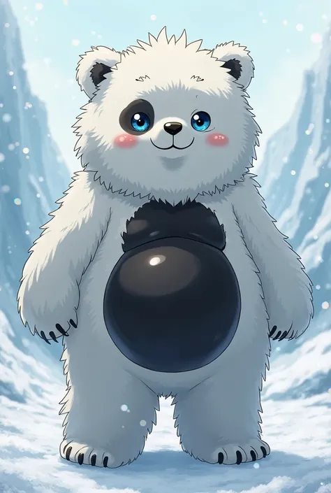 Shoto Todoroki from My Hero Academia as a female chubby furry polar bear wearing a black latex suit