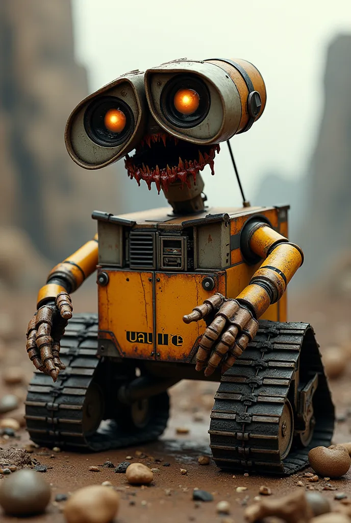 
Imagine le personnage WALL-E flippant, méchant et malaisant et ultraréaliste