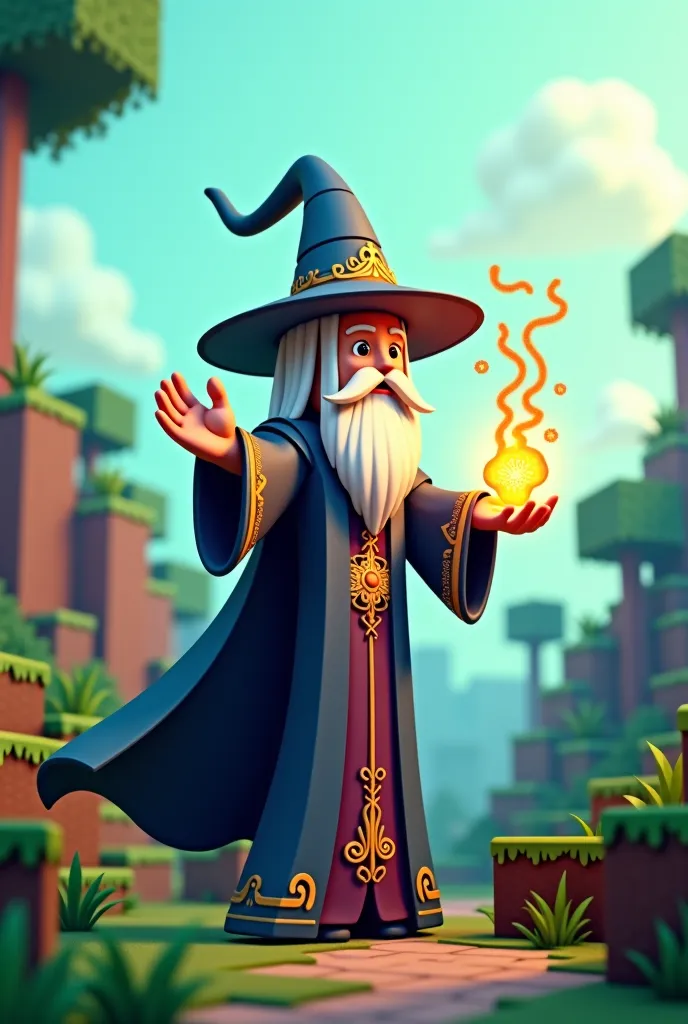 A Minecraft-style wizard 