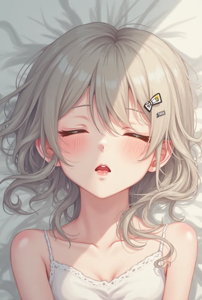 with yellow eyeliner " with open mouth" a sleeping anime girl 