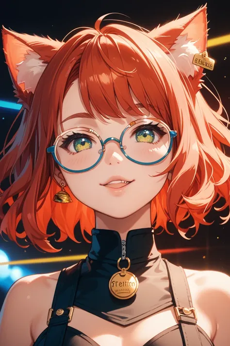 Female ,18 years old, red hair, cat ears, wearing glasses