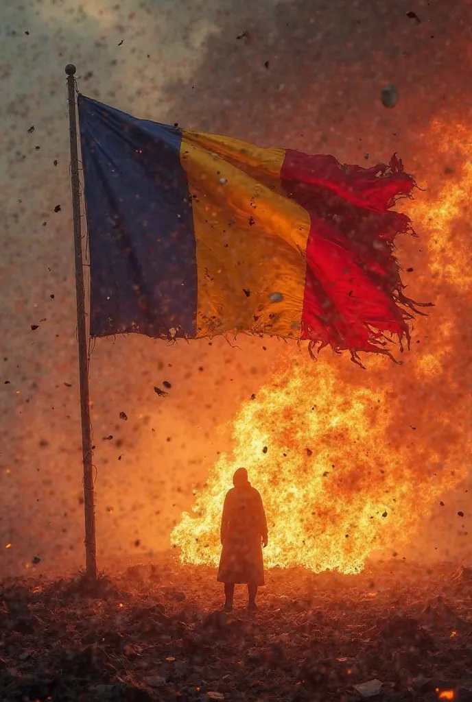 Burning romania flag