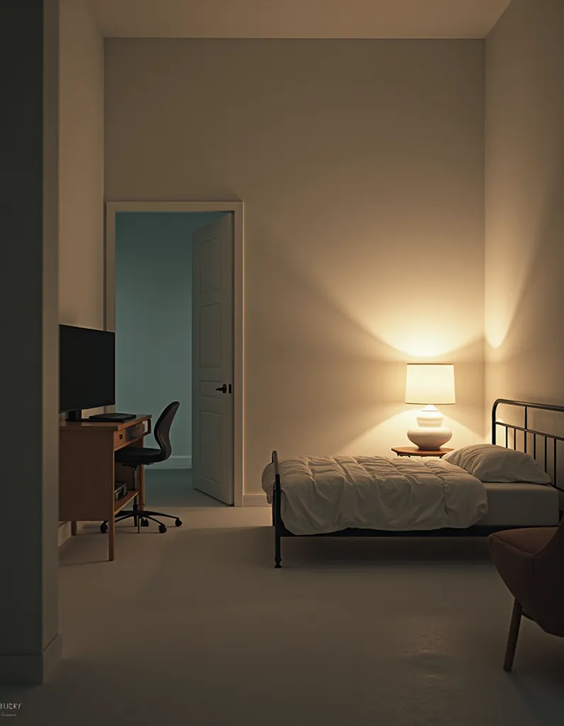 a simple room, With a camera filming the bed