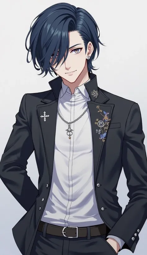 Hair & Eyes:
Hayato sports sleek, midnight-blue hair that falls in soft, tousled layers, perfectly framing his chiseled face. His piercing silver eyes, shimmering with quiet confidence, reveal a depth that hints at untold stories.

Facial Features:
With a ...