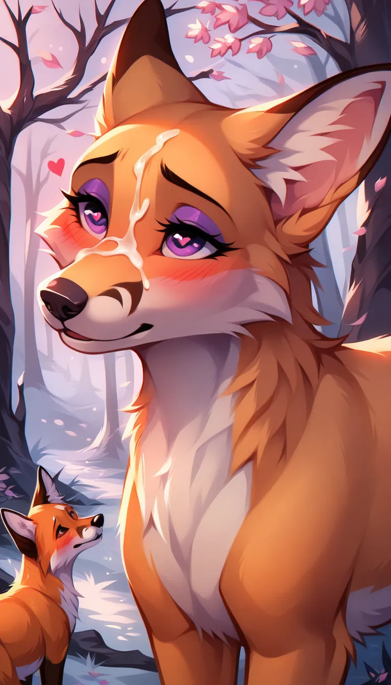 score_9,score_8_up,score_7_up, animal, female fox, feral, dog, female fox, orange fox, purple eyes, purple eyeshadow,fox head, fox anatomy, feminime fox, beautiful eyebrows, beautiful, bald, canine mouth, canine nose, cute fox, feminime face, fox face, shy...