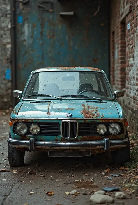 Create an ad banner for an old broken BMW 