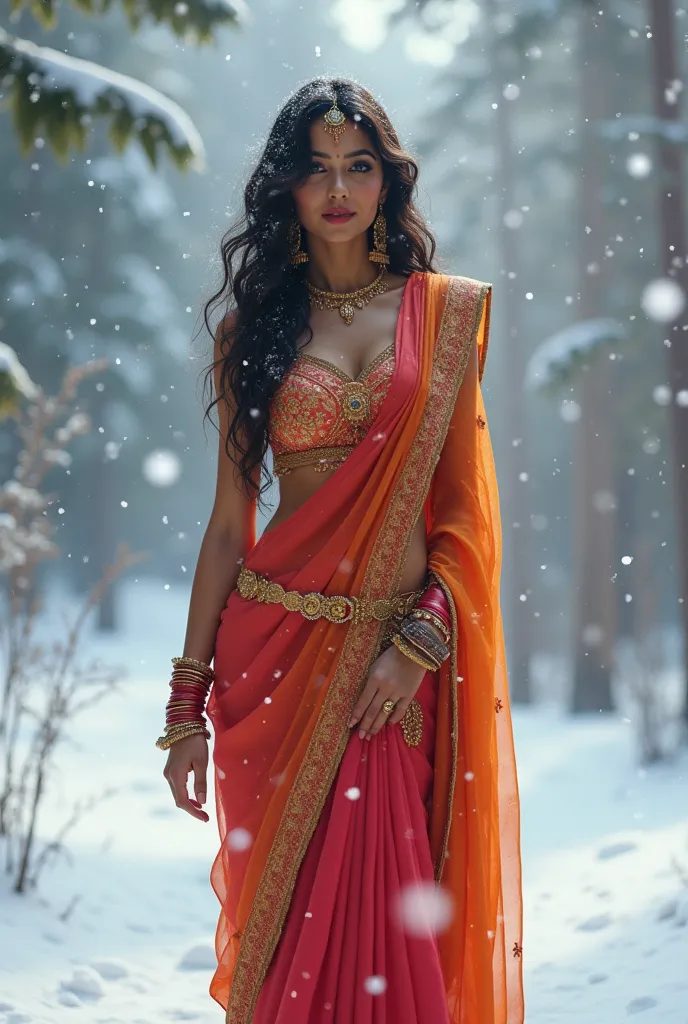 Indian bhabhi wearing traditional saree snowing sexy waist 