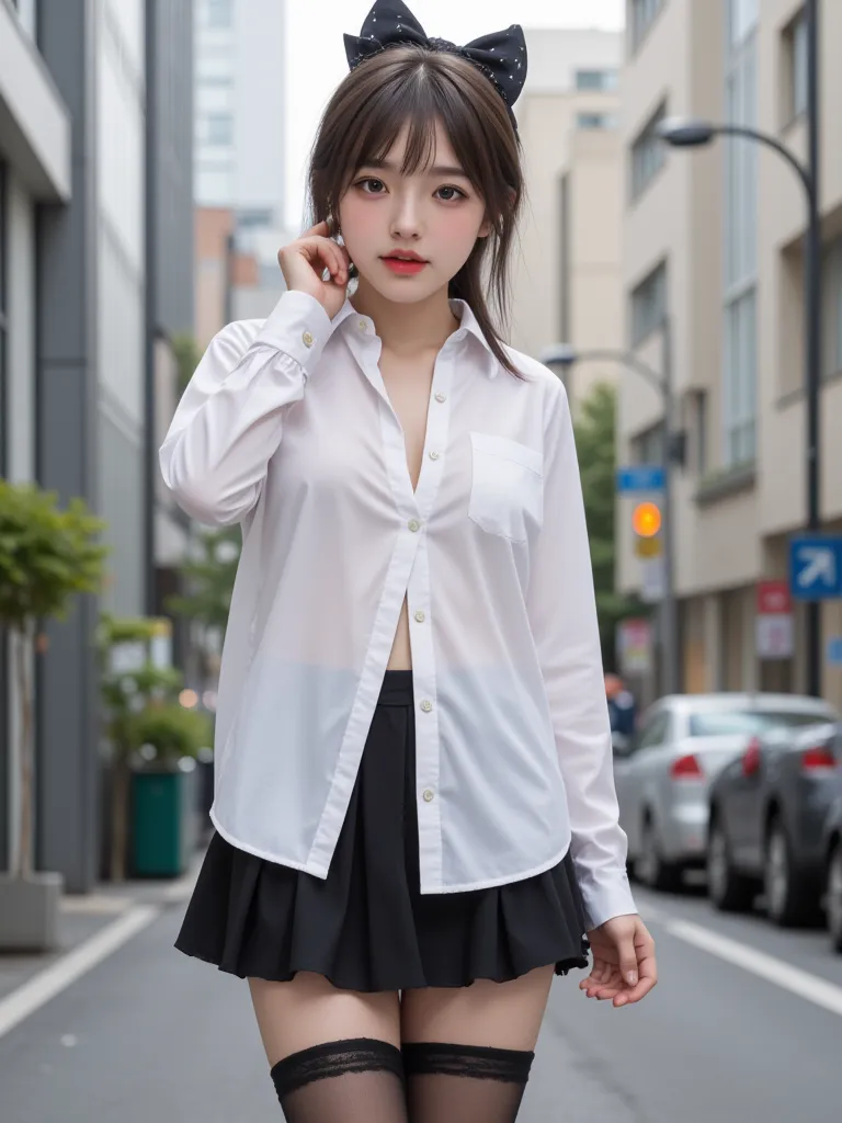 Highest quality, RAW photo, Ultra HD, 18-year-old Korean, beauty, big breasts:1.5, breast crack:1.5, healthy skin tone, fair and smooth skin , beautiful eyes in various colors, thin lips, beautiful eyes with fine details, light pink blush, long eyelashes, ...