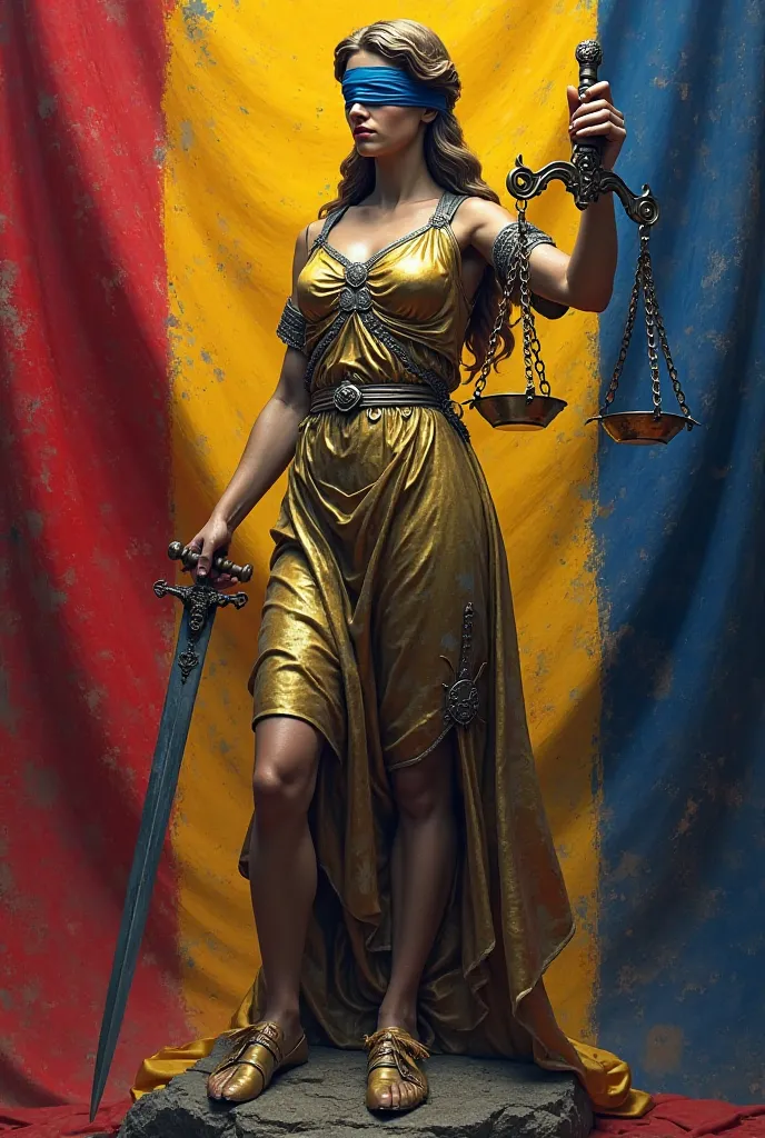 Blind justice with romania flag together 