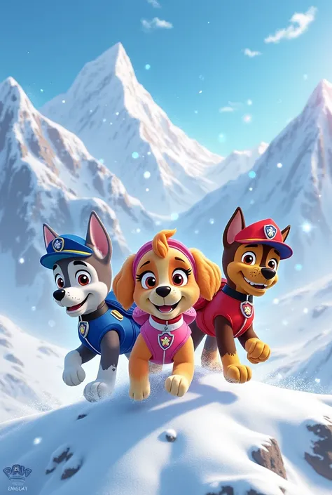 very good, But Everest doesn't have wings, So redo it,Please generate another image with minie, skye e Everest, This same image that you generated but they were joking.