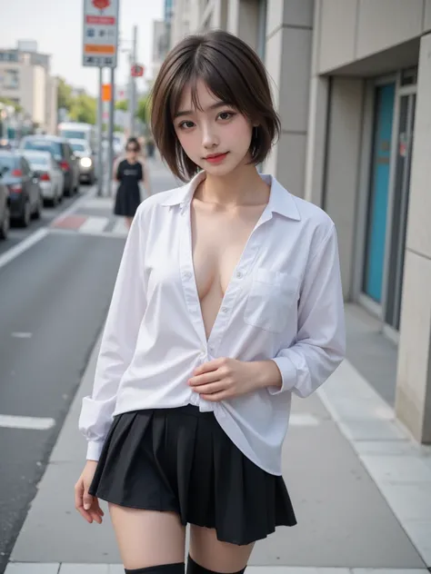 Highest quality, RAW photo, Ultra HD, 18-year-old Korean, beauty, big breasts:1.5, breast crack:1.5, healthy skin tone, fair and smooth skin , beautiful eyes in various colors, thin lips, beautiful eyes with fine details, light pink blush, long eyelashes, ...