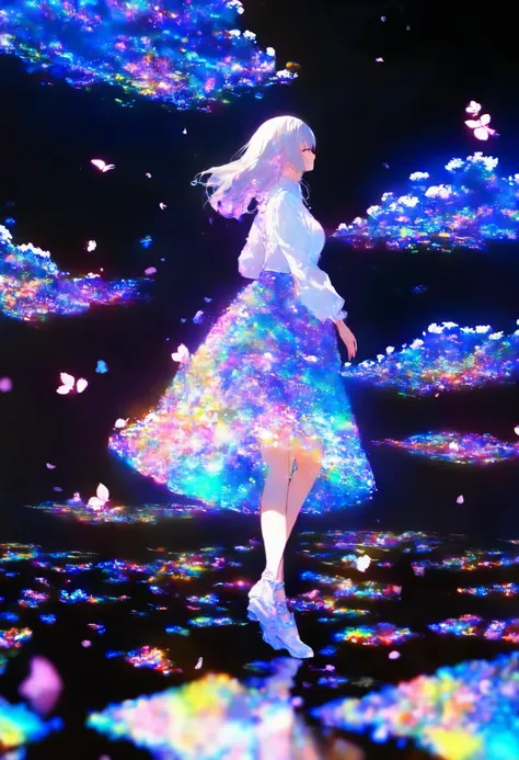 alone, 1 girl\ Cherry blossom petals dancing gracefully in the dark, 空中を舞う🌸の光 , 0__11Xx _illu, illustrations, multi-colored brilliance , Three-dimensional glowing , Clear and attractive sharp shine ,
Walking in a fantastic world, Walking full ...