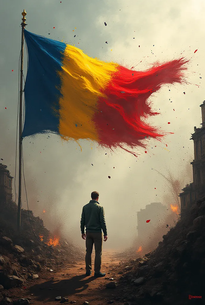 Falling nation with romania flag together 