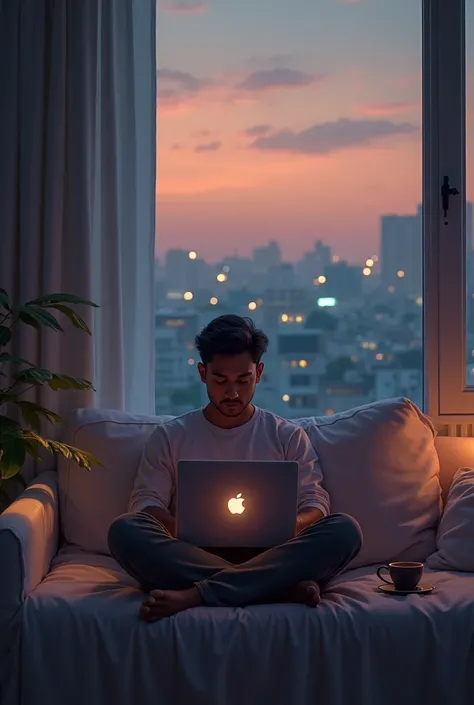 lThe room is softly lit by the fading light of dusk. Rajeev sits on a couch, scrolling through his laptop. A cup of tea sits beside him. The ambiance is calm, and there’s nothing unusual.