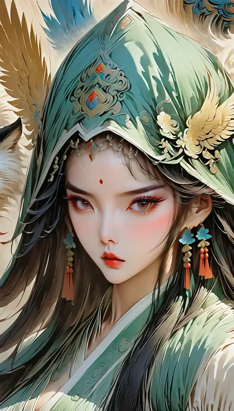 (great works, of the best quality:1.2), martial arts 风格，Chinese cartoon ， martial arts ，（ beautiful girl），（Fairy and girl meet），（ girl with aggressive posture）