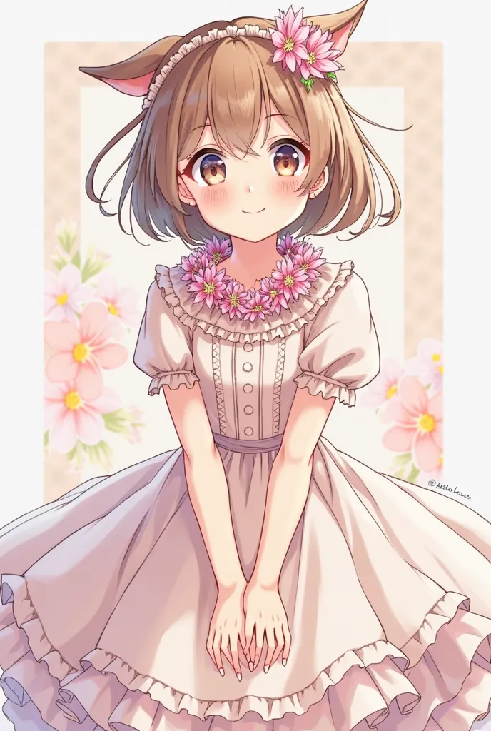 anime girl in a dress with flowers around her neck, a character portrait inspired by Li Chevalier, pixiv, shin hanga, loli in dress, , anime visual of a cute girl, cute anime waifu in a nice dress, small loli girl, atelier lulua, splash art anime loli, lol...