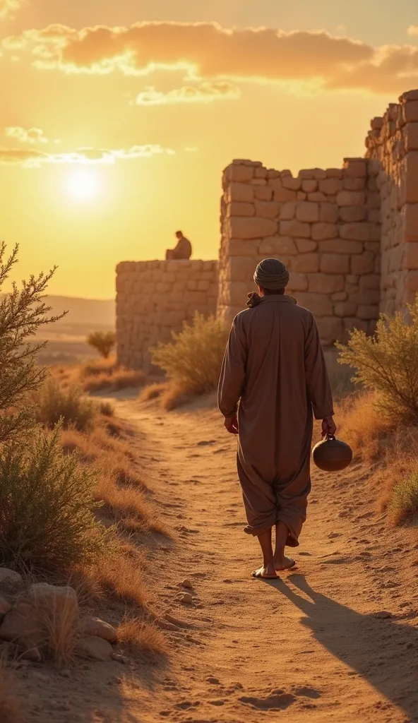 "I walk under the scorching midday sun, the heat reflecting on the dry stones of the path while Hold my clay jar with calloused hands. Jacob's well is in front of me, an ancient structure of worn stone, surrounded by barren land and some dried herbs. My lo...