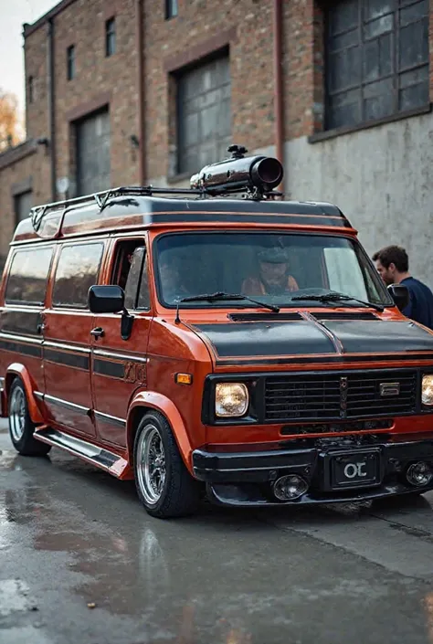 Lowered two-color van with v8 engine and large exhaust tip 