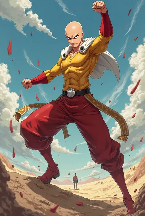 I want the picture of Saitama with the fist on his right side facing up and flying.