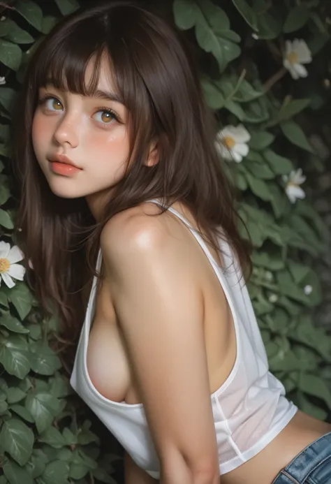 score_9, score_8_up, score_7_up, score_6_up, 
Photorealistic, real photo, flowers background, god rays, 1girl, 25yo, realistic, 1girl, cute perfect face, round face, young round face, natural colors, hazel eyes, freckles,bangs, blush, rosy cheeks, big roun...