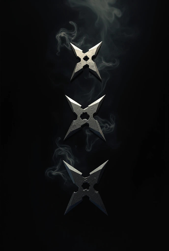 Three shurikens 
Off four-pointed shuriken on a black background Shurikens have smoke