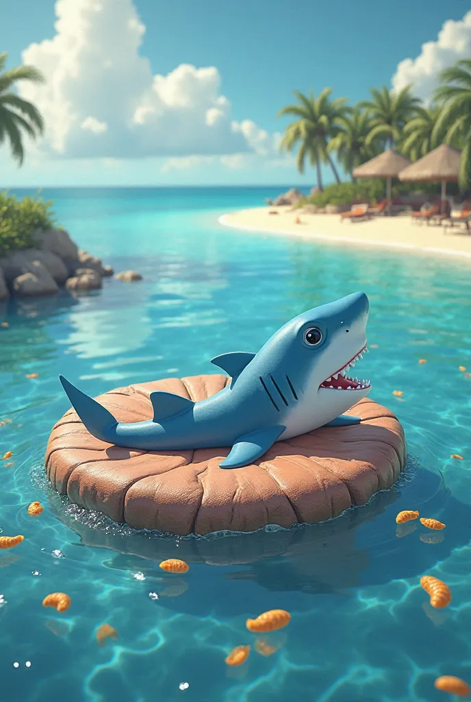 Shark chilling on the island Elizabeth cheese water is made of leather in a shark, daddy shark was actually a Cheetos