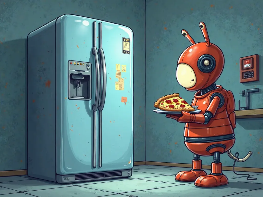 Title: "The Smart Fridge's Revenge"

One day, Bob buys a super-intelligent AI fridge that can talk. The fridge reminds him to eat healthy, but Bob keeps ignoring it. Instead, he sneaks in midnight snacks—burgers, soda, and extra cheese pizza.

One night, a...