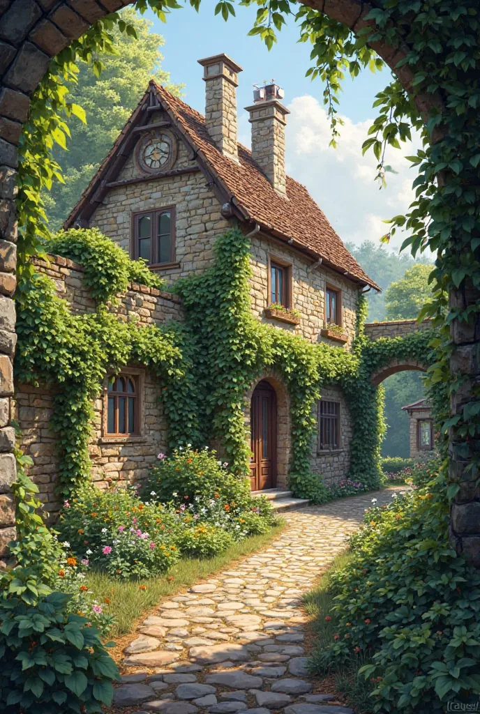 A house with a stone walled garden, and whether the garden of this house is surrounded by high walls, let the ground be soil 