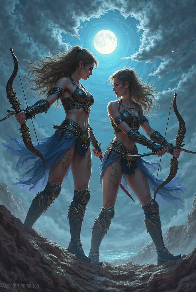 The zodiac sign is twin if you were twin warrior girls against the background of the night full face