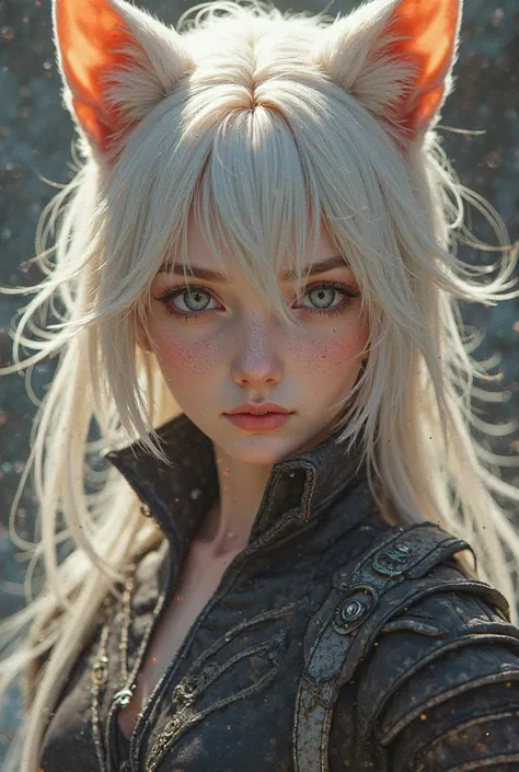 Y'shtola Rhul from FFXIV Miqo'te real hyperrealist Hyperrealism as the protagonist of the cover and with background texts as if it were a real magazine.  outfit.  hyperrealism. live action magazine