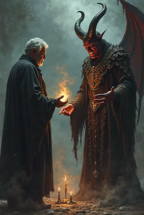 The devil offering wealth and power to a man in exchange for his soul