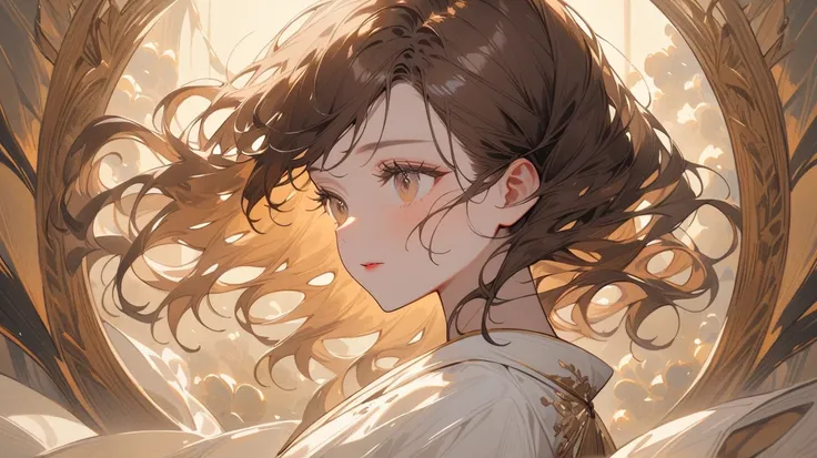 {{{masterpiece}}}, {{{best quality}}}, {{ultra-detailed}}, {illustration},２d、brown hair、Long Hair、２０age、 very beautiful、Beautiful、 kimono、The line of sight is somewhere else