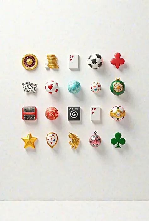 15 separate lottery elements, side by side on a white background or white wall