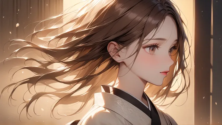 {{{masterpiece}}}, {{{best quality}}}, {{ultra-detailed}}, {illustration},２d、brown hair、 straight and long hair、２０age、 very beautiful、 kimono、The line of sight is somewhere else