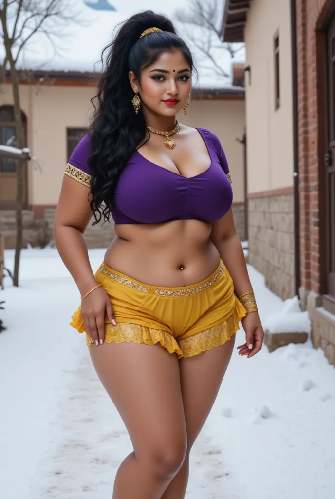   Thick,Outdoor image of 21yo in school school photo in school masterpiece, big thick hips,(photorealistic:1.7), best quality, thick wide hips, beautiful lighting ,A girl wearing traditional earrings and a neckpiece looking like beautiful indian girl,red l...