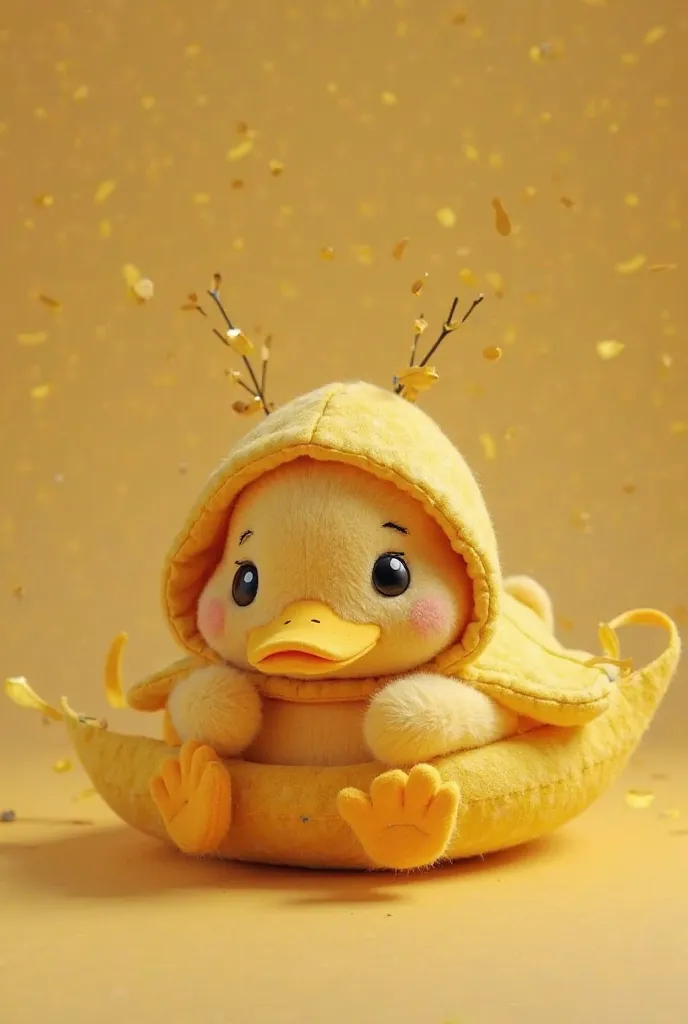 duck cute cartoon felt cloth using pucifier but look alive laying on banana felt  cloth and wore a cute cloth that has hoodie