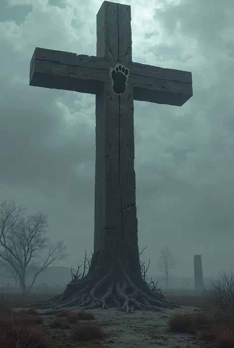 A big, dark cross marked with the devil's footprint