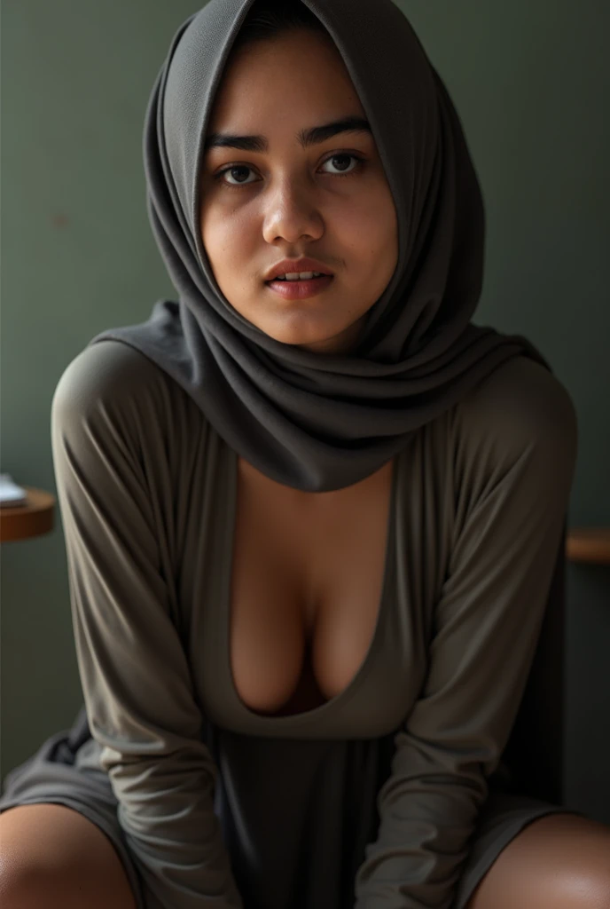 (best quality), (masterpiece), (highres), original, extremely detailed 8K wallpaper, (an extremely delicate), a cute Malay woman hijab ((hijab: 1.4)) with a largest gigantic breasts, ((gigantic breasts: 1.7)), Malay naked, ((shibari: 1.2)), areola bulge, (...