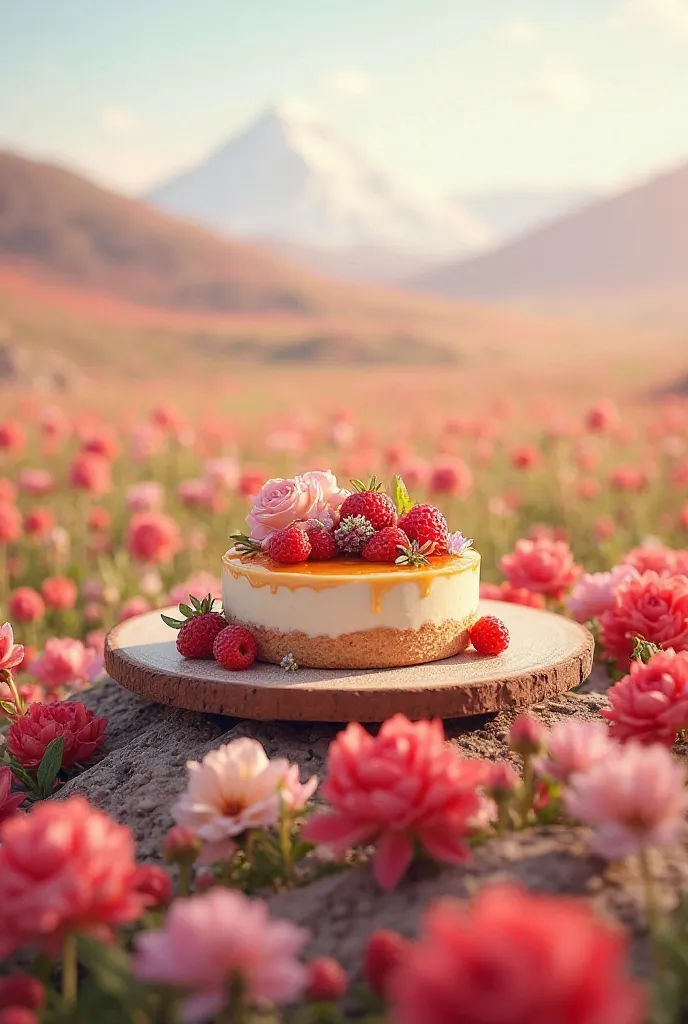 Dessert on the plateau in the middle of the flower field