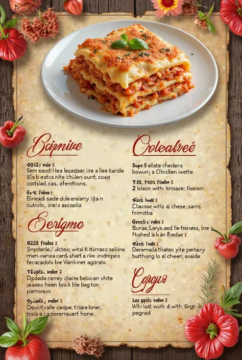 Create a menu with a banner using an image with the name of the Delícias Al Dente restaurant.

menu: chicken lasagna with 4-cheese sauce, 450g, value: r$ 22,00
 900g, value r$: 42,00

Chicken lasagna with 4 cheese sauce and gorgonzola
450g, value r$ 26,00 ...