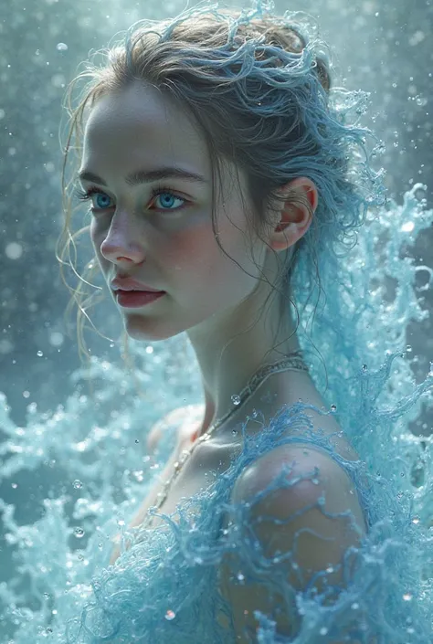 girl, in the form of water, with blue eyes and beautiful eyes