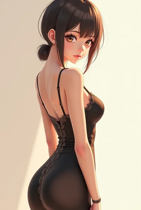 Anime girl in a very tight dress with curves