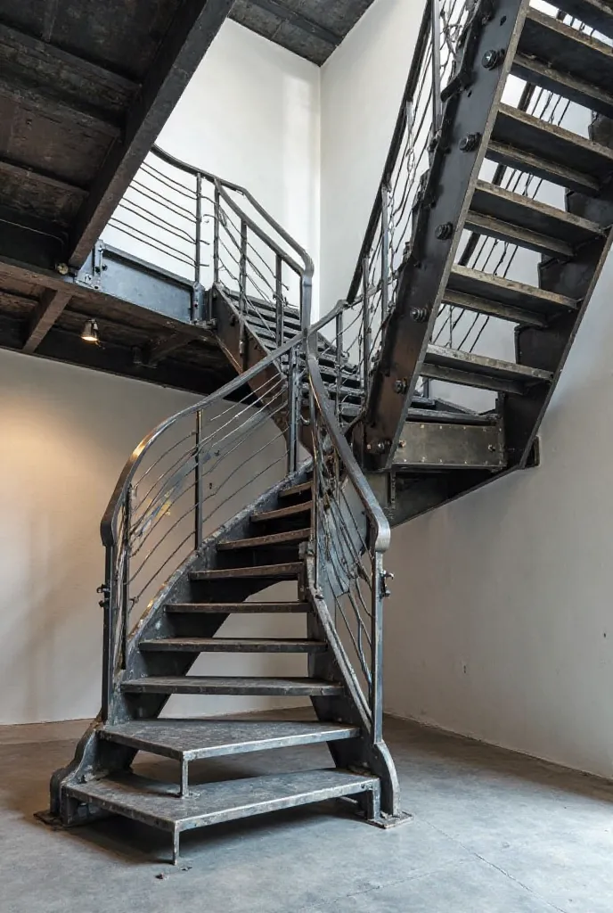 Create me an image of metal U-shaped stairs