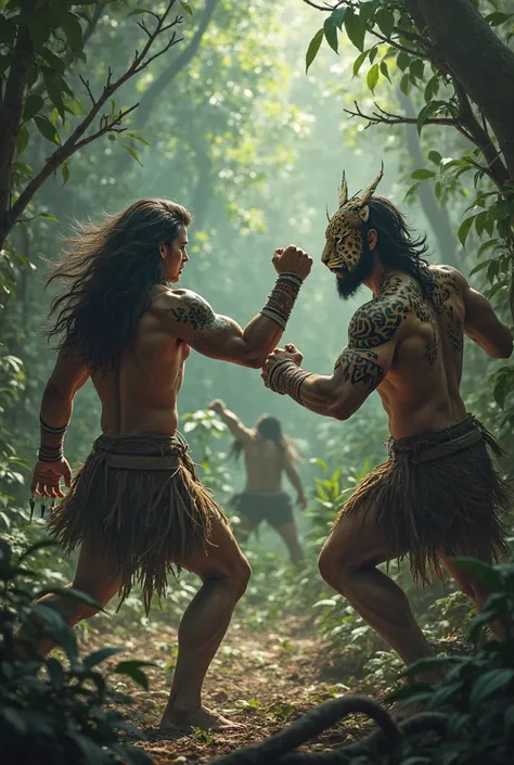 
shaman:
"The spirit of the jungle will guide this fight! May the chosen ones present themselves!"

Panther — The Night Hunter (Strong and agile man, skin painted with jaguar patterns, vestindo couro e claws afiadas nos punhos.)

Brown Jaguar – A Fera Sile...