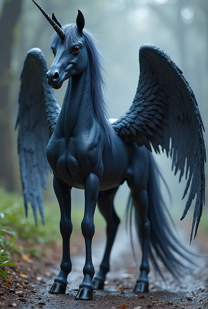 Body Structure:
Umbra maintains the structure of a unicorn, with a slender and strong body. Her coat is dark and shiny, with a soft shine that reflects the light in a subtle way, creating a mysterious aura around them. She's agile,  but also imposing , wit...