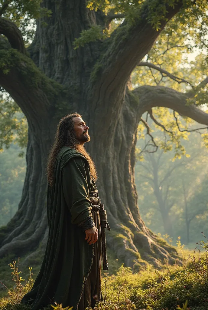 Aragorn singing the song of King Elessar to the big tree